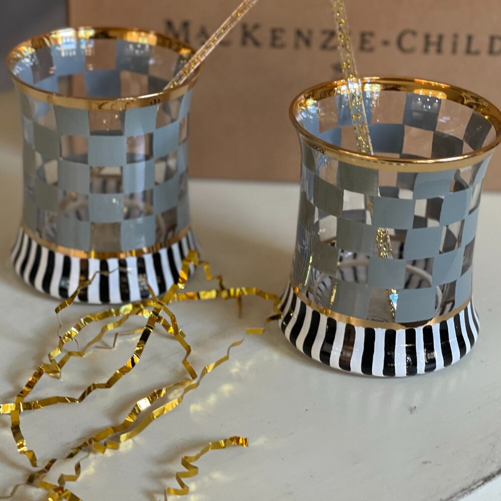 MacKenzie-Childs Carnival Sterling Tumbler Glasses (Set of 2)-NEW
